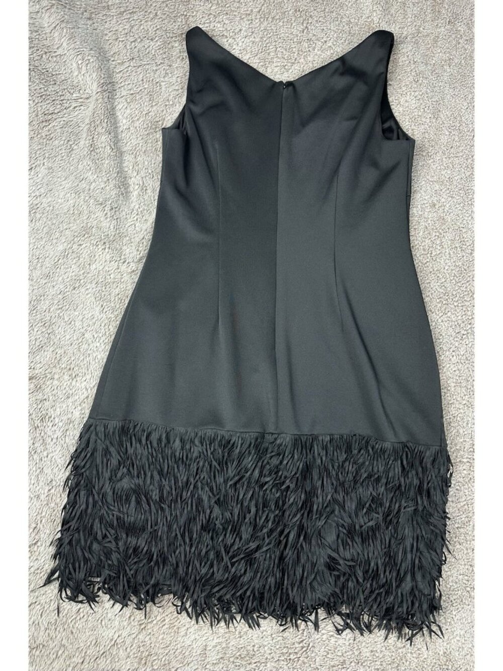 Adrianna Papell Black Cocktail Dress Size 10 Sleeveless V-Neck Fringe Hem Formal - Picture 10 of 11